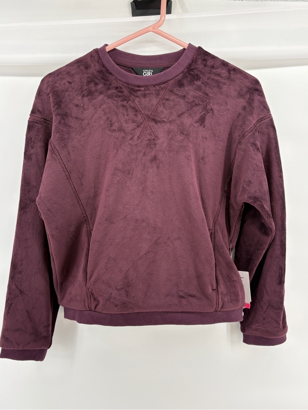 Athleta Girl Feelin Great Sweatshirt L/12 Purple Plush Fleece Pullover NWT